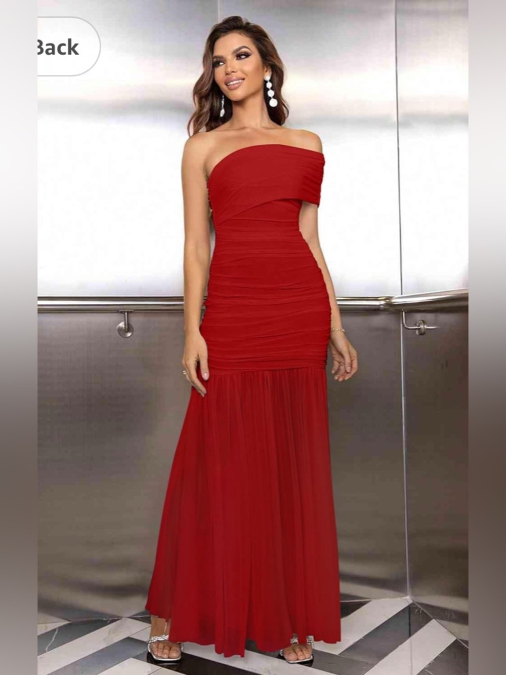 Amazon One-Shoulder Ruched Evening Gown - Picture 2 of 6